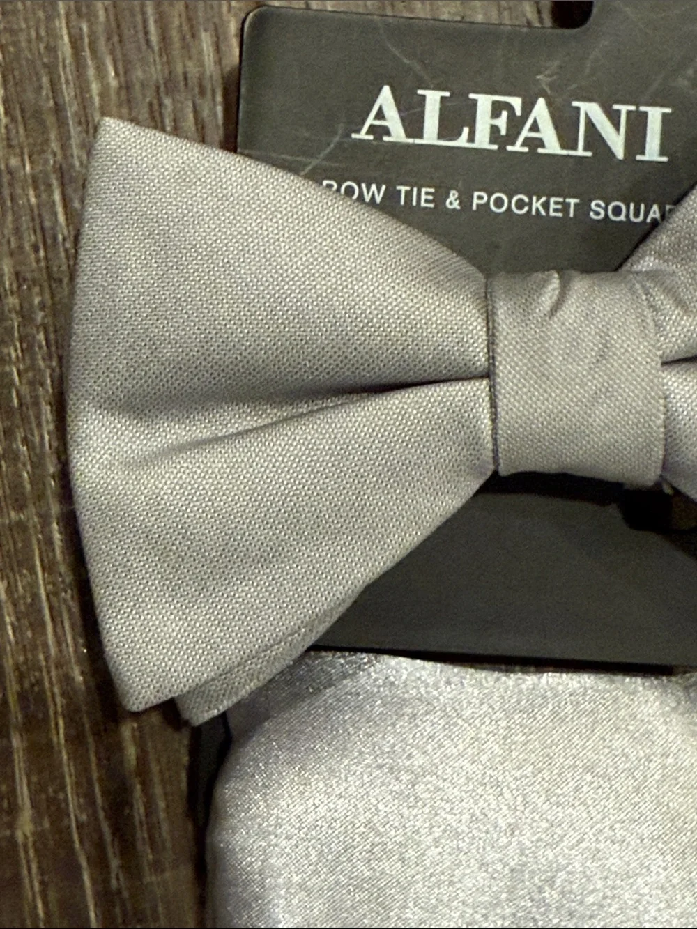 Alfani Light Silver Satin Bow Tie & Pocket Square Set